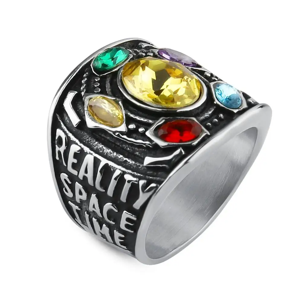 Silver Valily Marvel, Мстители, танос, кольца, золото, бесконечная сила, рукавица, Кристальное кольцо для мужчин, нержавеющая сталь, бесконечность, война, мужской брелок - Цвет основного камня: Silver