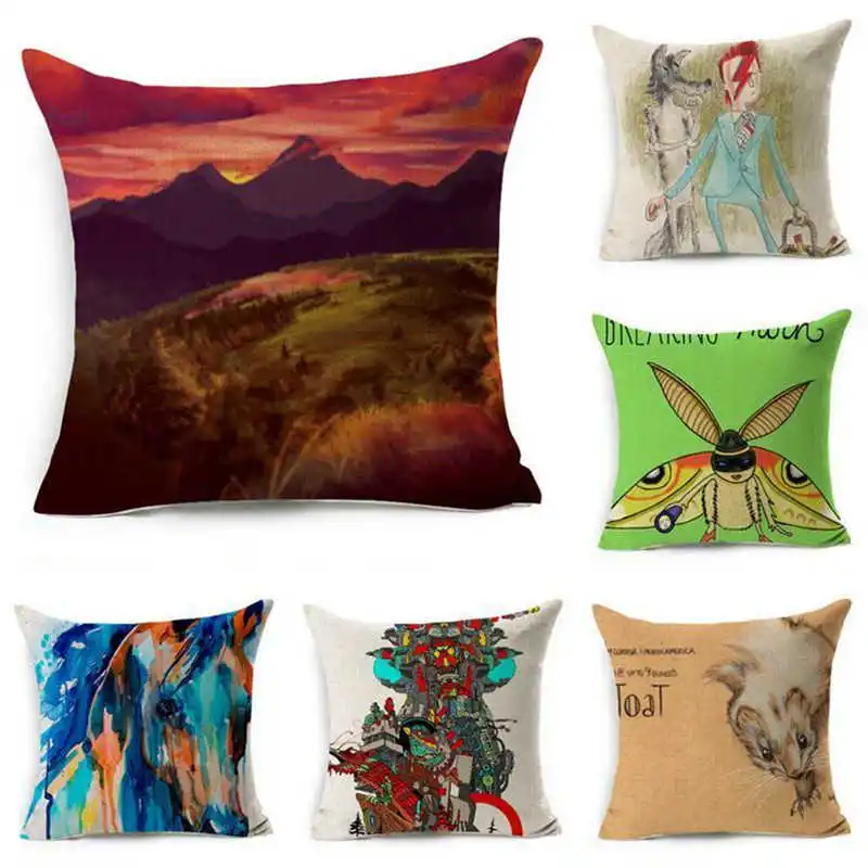 

Подушка для дома с животными из хлопка и льна, чехол с рисунком