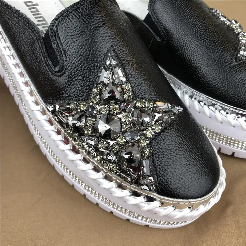 

Genuine Leather Women Slippers Rubber-Soled Outdoor Slipper Flat Slippers Slip On Fashion Luxury Loafers zapatos de mujer