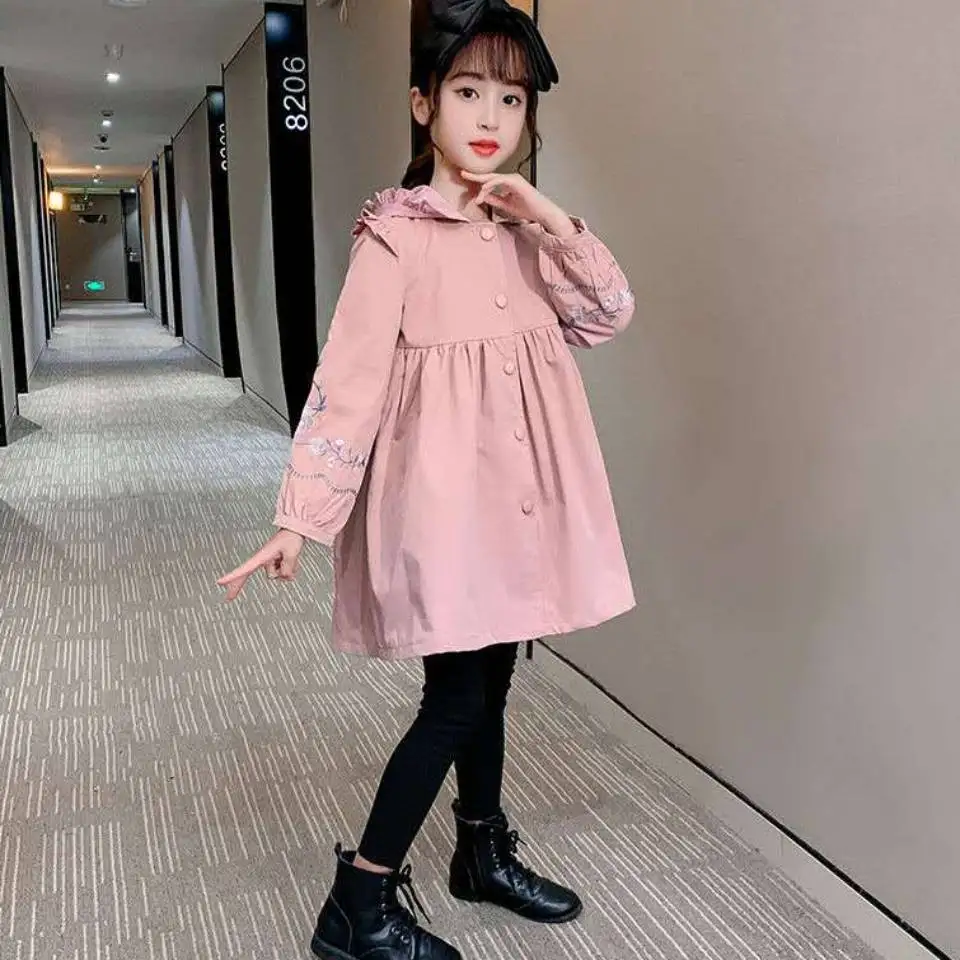 Женский Хлопковый тренч с капюшоном розовая или синяя куртка для