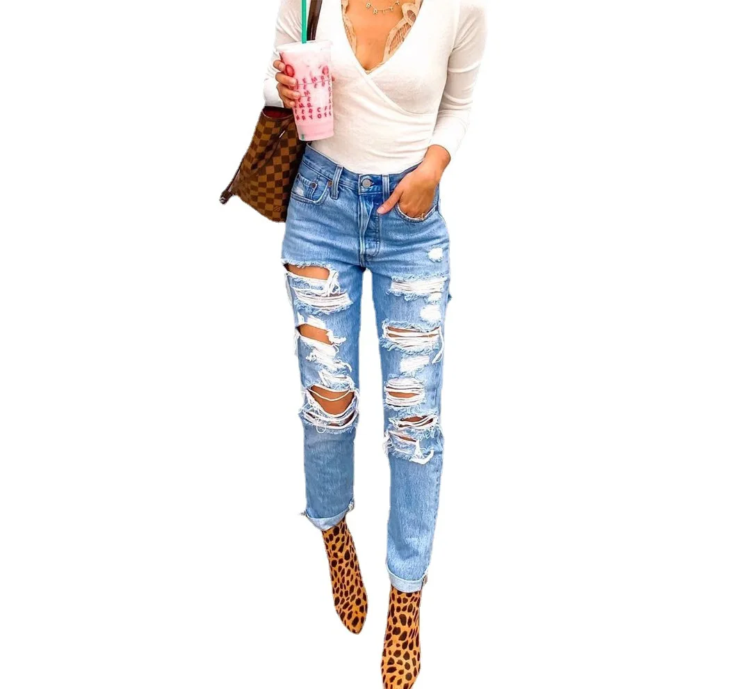 

Denim Ladies Sexy Tight Women Pants Trousers Stretch Knee Ripped Jeans