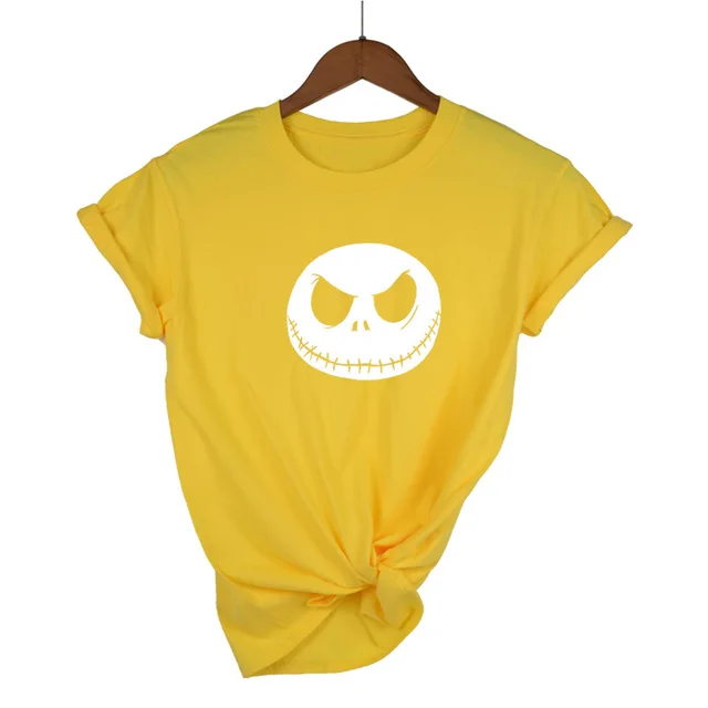 Yellow-W Харадзюку Кошмар перед Рождеством мультфильм Джек Скеллингтон женская футболка гримаса Лето хлопок хип хоп Уличная одежда - Цвет: Yellow-W