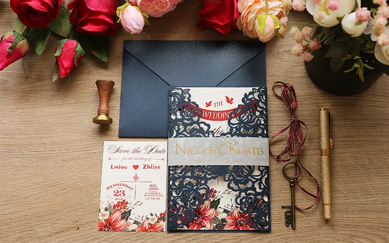 8 шт. Свадебная деревенская пригласительная открытка с лазерной резкой кружевная