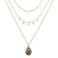 european and american cool design multi layer stacked fashion zircon natural abalone shell drop pendant necklace