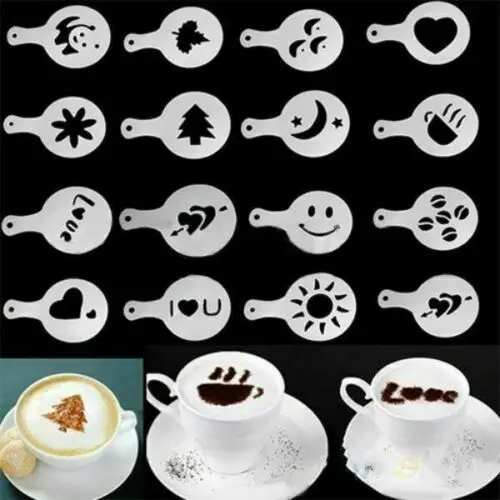 

16 Pack Approx. 85*132mm/3.35"* 5.19" plastics fashion Cappuccino Coffee Barista Stencils Template Strew Pad Duster Spray