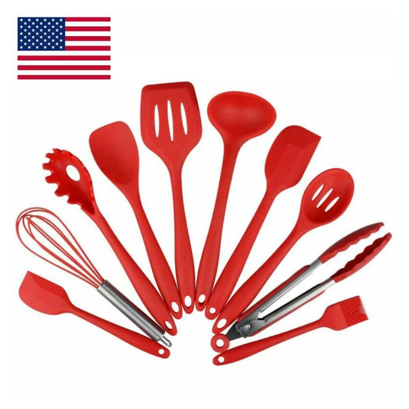 

Набор силиконовых кухонных принадлежностей, антипригарная ложка, лопатка, ковш, венчик для взбивания яиц, приспособления для готовки, 10 шту...