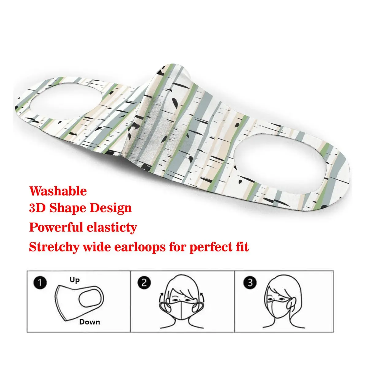 

Birch Trunks Illustration Of Nature Print Dust Mask Mouth-Muffle Washable Fabric Adult Protective Face Windproof