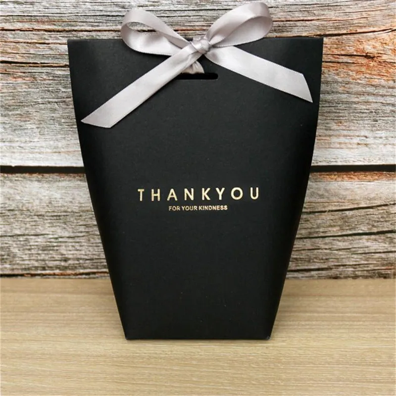Black Thank you 10 шт./партия, французские подарочные бумажные пакеты, креативные бронзовые ленты с бантом, дизайнерские Упаковочные сумки, Свадебные вечерние сумки, поставщики - Цвет: Black Thank you