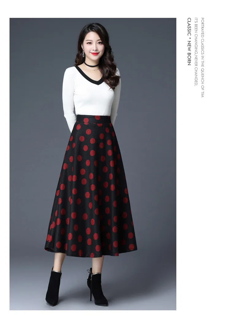 

Women High Waist Thick Big Swing A-line Woolen Skirts Autumn Winter Plus Size Loose Ladies Elegant Retro Long Floral Skirts 2009
