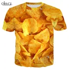 Забавные футболки с изображением картофельных чипсов, Мужскаяженская футболка, спортивная одежда, повседневная футболка с 3D принтом вкусных чипсов, футболка большого размера для девочек и мальчиков, Топ