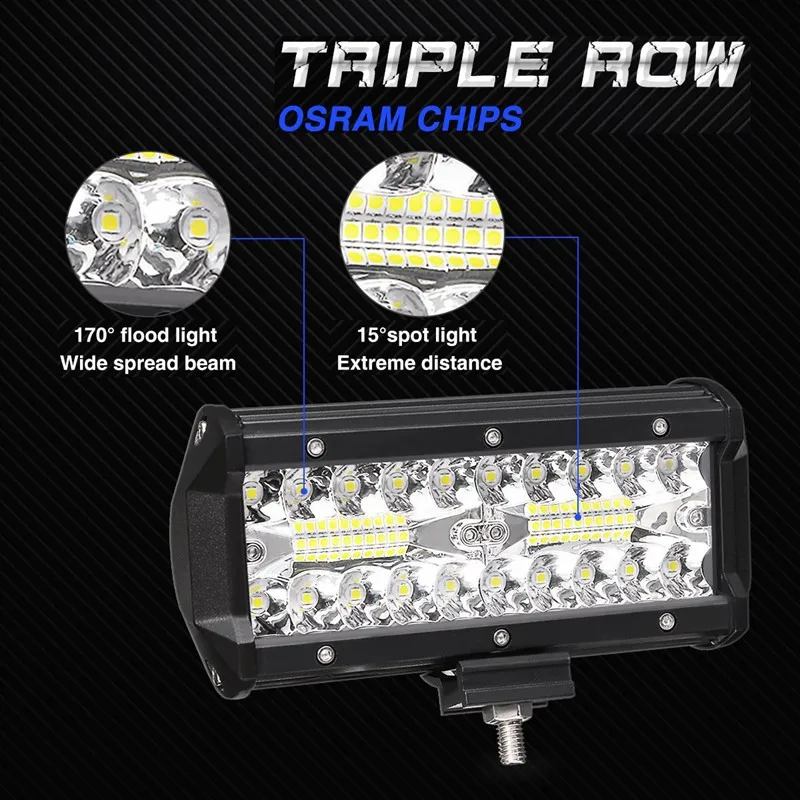 

7 Inch 120W Combo Led Light Bars Spot Flood Beam for Work Driving Offroad Boat Car Tractor Truck 4x4 SUV ATV 12V 24V