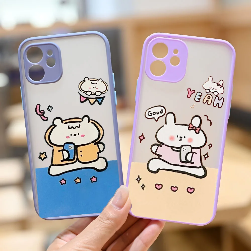 Корейский чехол для телефона с мультяшным кроликом медведем iPhone 11 12 Pro XS MAX X 7 XR SE20 8