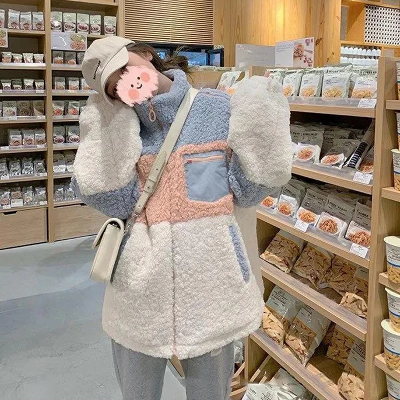 

Зимнее женское модное пальто из искусственного меха Harajuku Молодежный Стиль Повседневная Свободная теплая куртка из овечьей шерсти милое Же...