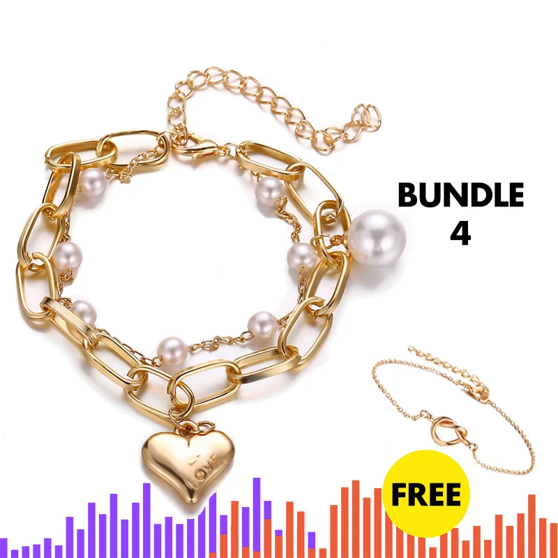 Bundle4 IF ME очаровательные Многослойные жемчужные монеты сердце цепочка браслет браслеты для женщин модные золотые серебряные Звездные фигурные браслеты ювелирные изделия Новинка - Окраска металла: Bundle4