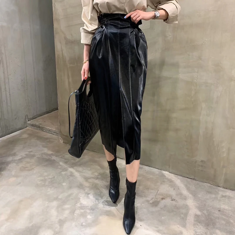 BGTEEVER Весенняя мода эластичный пояс Bodycon искусственная кожа Женская юбка Уличная