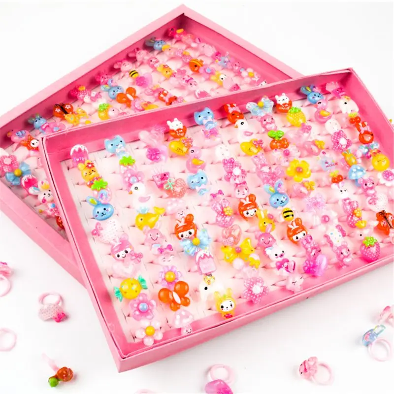 10 pcs Children's Cartoon Rings Set - Candy Flower Animal Bow Shapes, Mixed Finger Jewelry for Kids Girls image 4