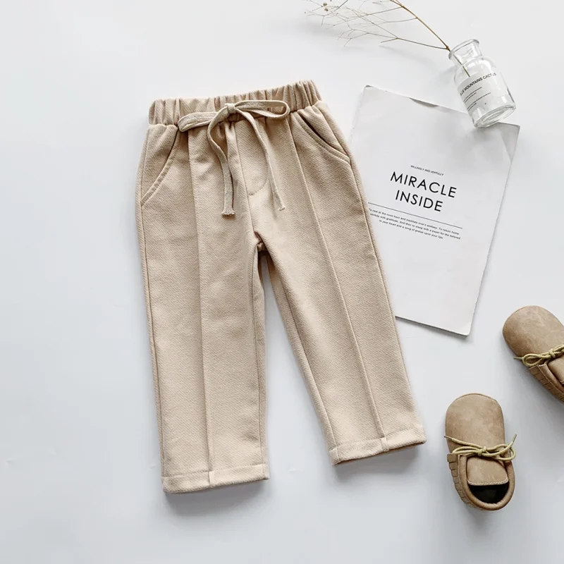 Осенние прямые штаны для мальчиков и девочек однотонные Повседневные детские