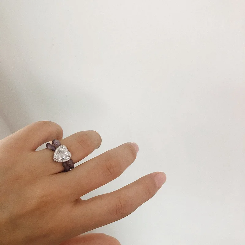 

Korean Fashion Elastic Rope Pearl Beads Ring Elegant Simple Female Heart-shaped Gold Ring Charming Women Party Jewelry Girl Gift