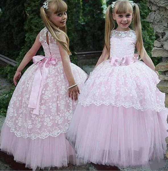 Pink Puffy Tulle Flower Girl Dress for Wedding Tiered Lace Applique Kids Children Clothes Christmas Pageant Party Gown | Свадьбы и