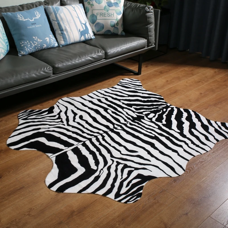 Faux Zebra Print Rug Cute Rug for Living Room Soft Black and White Animal Carpet for Child's Room 140x160cm