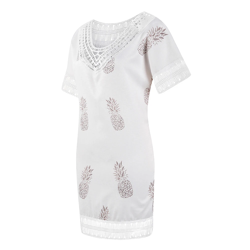 Bikitique креативное необычное платье с принтом ананаса и длинным рукавом v-образным