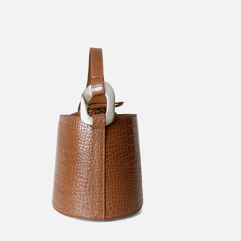 Винтажные повседневные сумки-ведра для женщин саквояж на плечо с крокодиловым