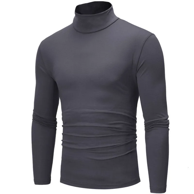 

Spring Autumn Men's T Shirts Long Sleeve Turtleneck Casual T-Shirt Solid Color Stretch Slim Tops Pullover Male Bottoming Shirt