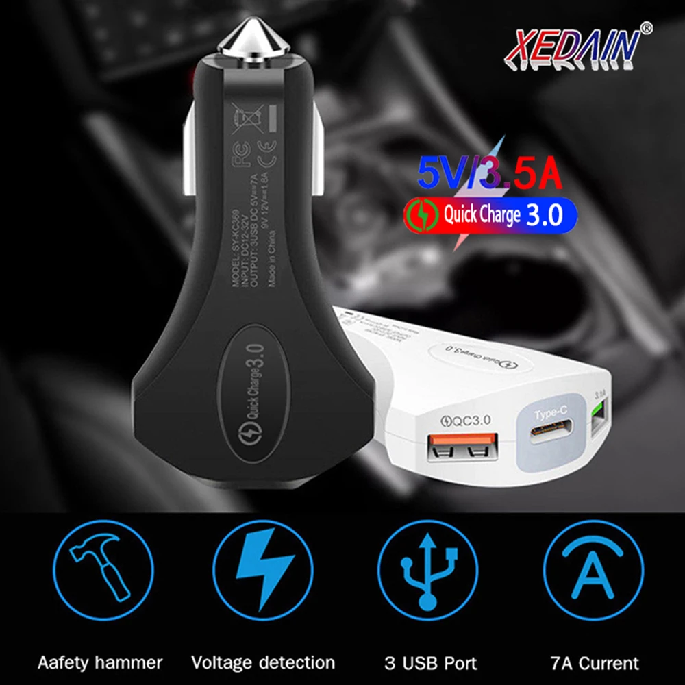 Автомобильное зарядное устройство USB Quick Charge 3 0 Мобильный телефон Type C 2 быстрое