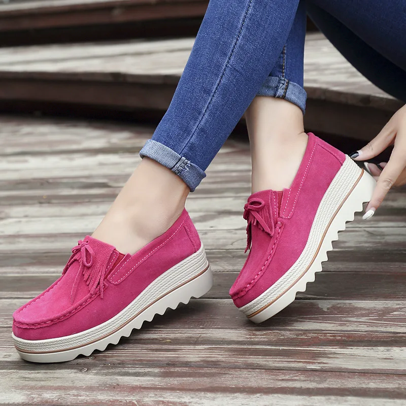 

Hn87Spring Women Flats Shoes Platform Sneakers Slip On Flats Leather Suede Ladies Loafers Casual Shoes Women loafers shoes