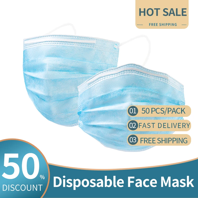 

НОВАЯ безопасная 3-слойная дешевая одноразовая маска для лица, готовая к отправке, синего цвета, Лидер продаж