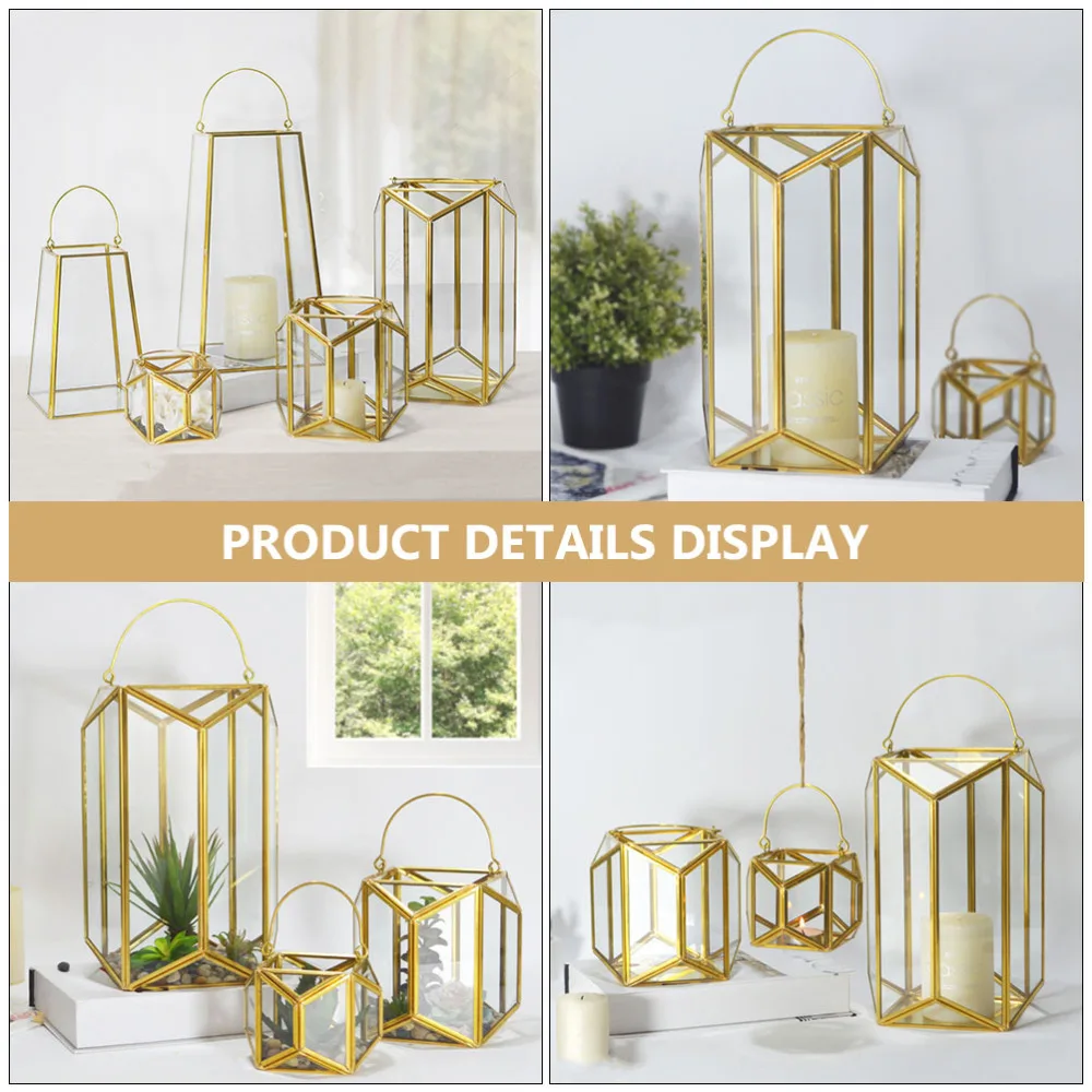 

1pc Decorative Wind Lantern Hanging Candleholder Decor Glass Craft Wind Lantern