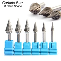 m cone shape mould carving grinding cut tungsten carbide burr rotary cutter file bit 6mm 14 shank milling polishing for dremel