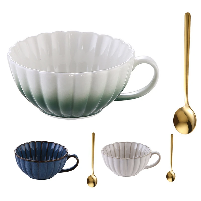 

1 шт. японская керамическая кофейная кружка креативная кофейная чашка в форме хризантемы набор ложек простая Ретро чашка для послеобеденно...