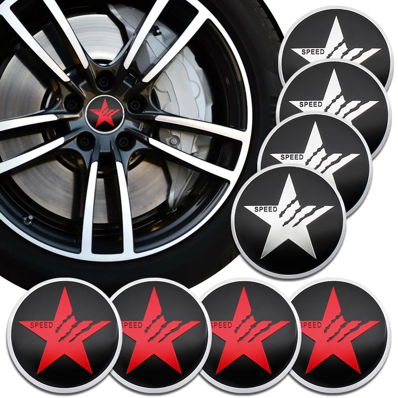 

4Pcs SPEED Pentagram Emblem Car Wheel Center Hub Caps Stickers Accessories for Jaguar Audi BMW Nissan Tuning Auto Styling Goods
