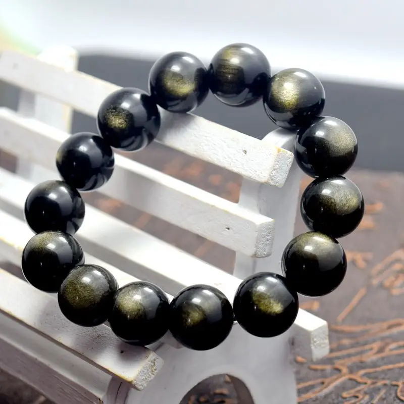 Золотой цвет натуральный обсидиан браслет для мужчин и женщин пара стренг