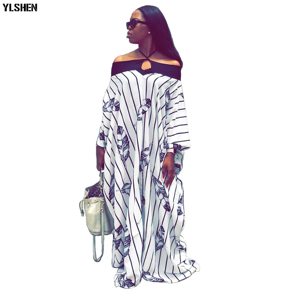 Длинные африканские платья для женщин Дашики в полоску африканская одежда