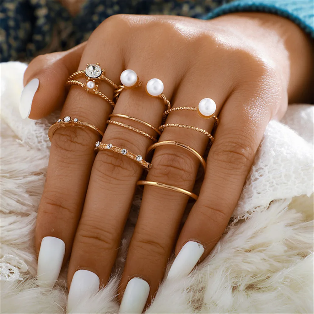 

8 Styles Trendy Vintage Boho Knuckle Ring Set For Women Crystal Geometric Finger Rings Accessories For Jewelry