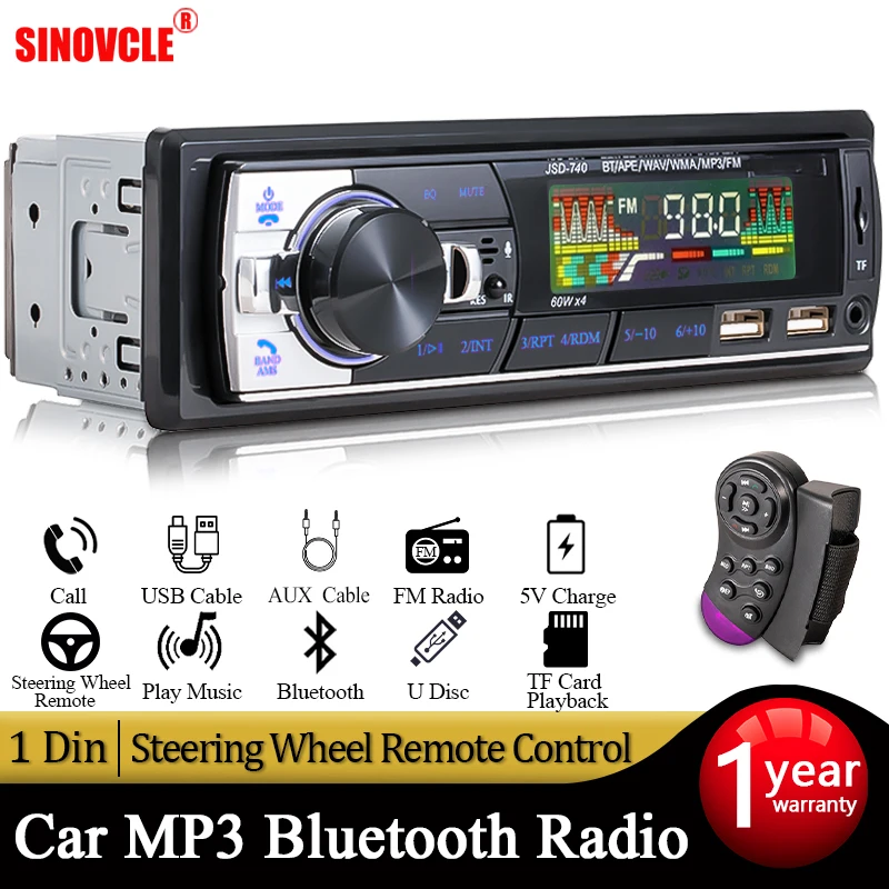 Автомагнитола, 1 дин,Bluetooth, MP3-плеер 60Wx4, FM, стерео, 12 В, с красочными огнями, AUX/USB/TF-карта