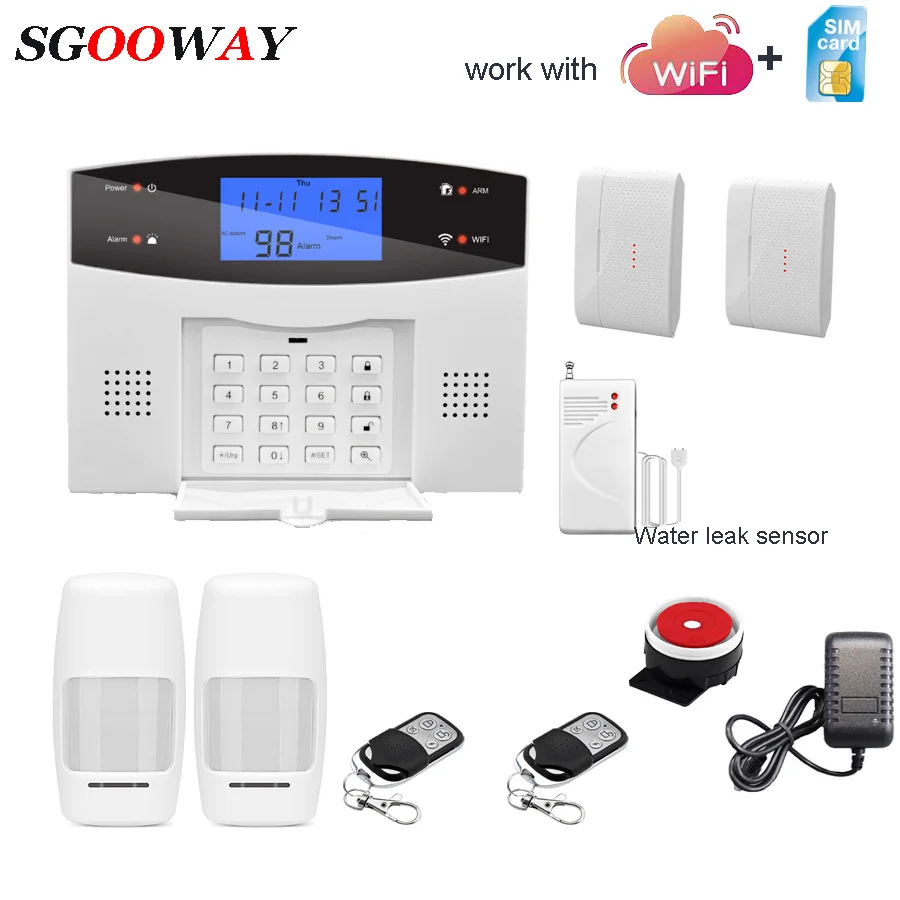 Set F Sgooway Wifi GSM PSTN сигнализация Беспроводная и Проводная детекторы сигнализация Умный дом релейный выход приложение английский/русский/испанский/французский - Цвет: Set F