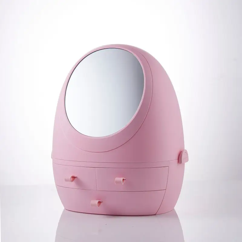PINK No LED USB Перезаряжаемый органайзер для макияжа косметическая коробка для хранения ювелирных изделий водонепроницаемый портативный пылезащитный зеркальный светодиодный светильник-контейнер - Цвет: PINK No LED