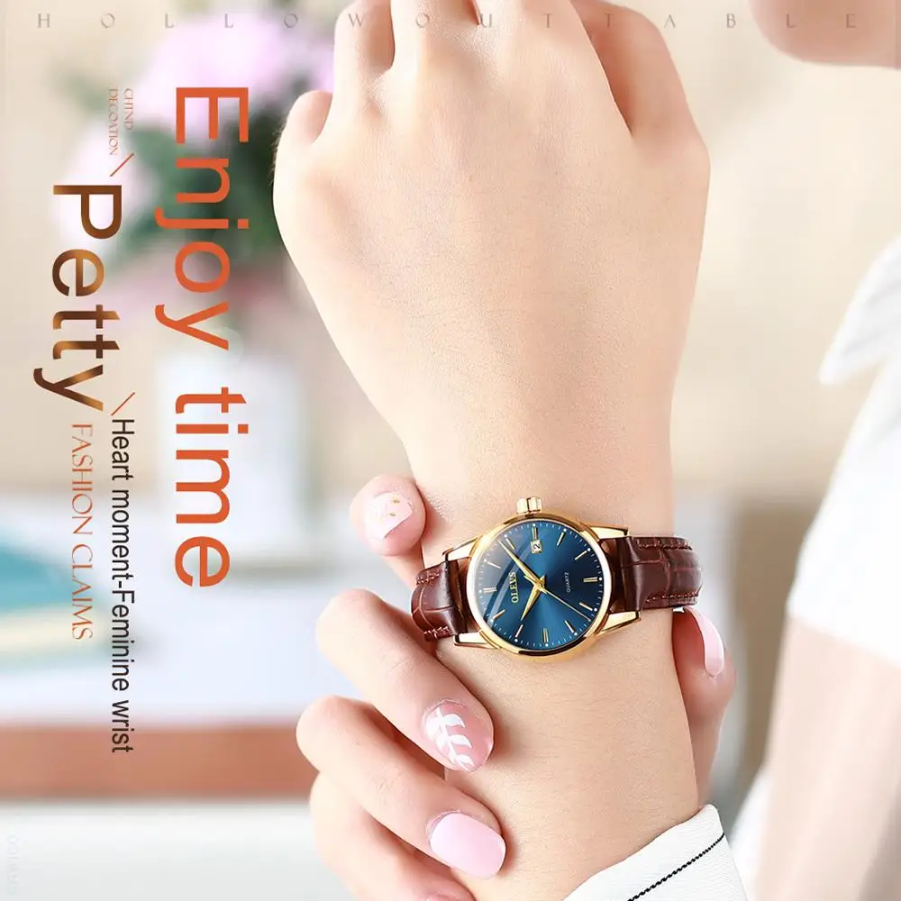 OLEVS Womens Watches Quartz Casual Luxury Brown Leather Luminous Hands  Fashion  Waterproof Wristwatch for Lady Relogio Feminino enlarge