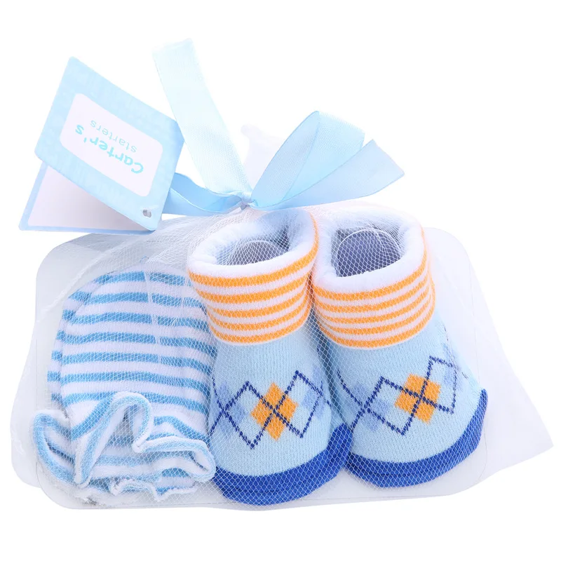 Cute Cartoon Baby Socks Set Striped Polka Dot Spring and Autumn Pure Cotton Tube Baby Socks Gloves Package Men and Women Hot Sal