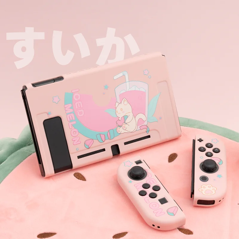 

Geekshare Nintendo Switch Watermelon Cat Cartoon Pink girl summer Fairy League TPU Soft Cover Back Girp Shell For Nintend Switch