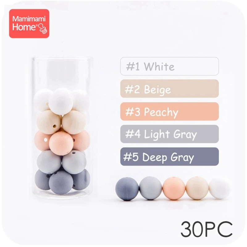 Gray-Peachy Series Mamihome 30 шт., силиконовые бусины, детский Прорезыватель для зубов, сделай сам, ожерелье для кормления, держатель на цепочке для соски, пищевой силикон, детские товары - Цвет: Gray-Peachy Series