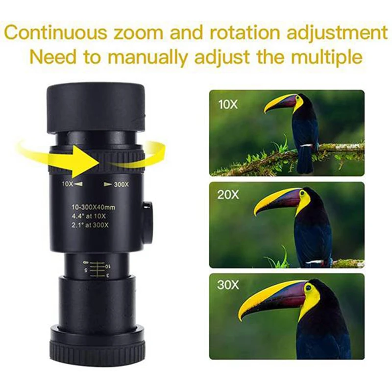 Monocular Telescope 4K 10-300X40mm Super Telephoto Zoom Retractable Eyepiece with Smartphone Holder&Tripod BAK4 Prism | Инструменты