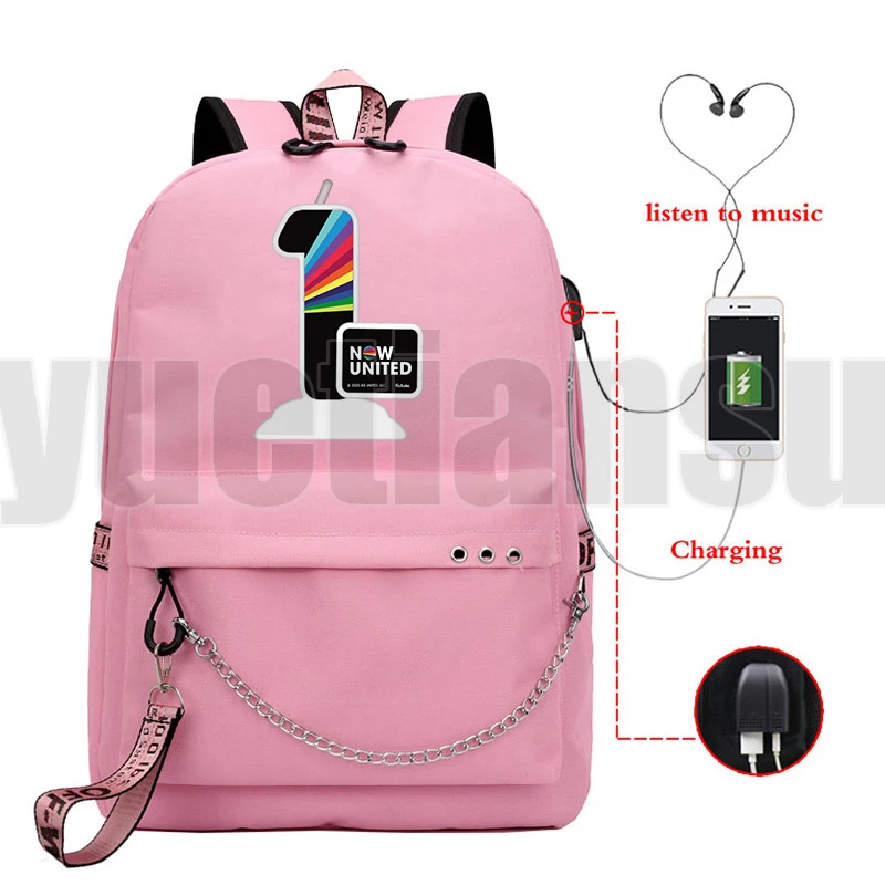 

Now United Backpack School Bag UN Team USB Rucksack Backbag Chain Leisure Backpack Now United-Better Album Travel Bag Teenagers