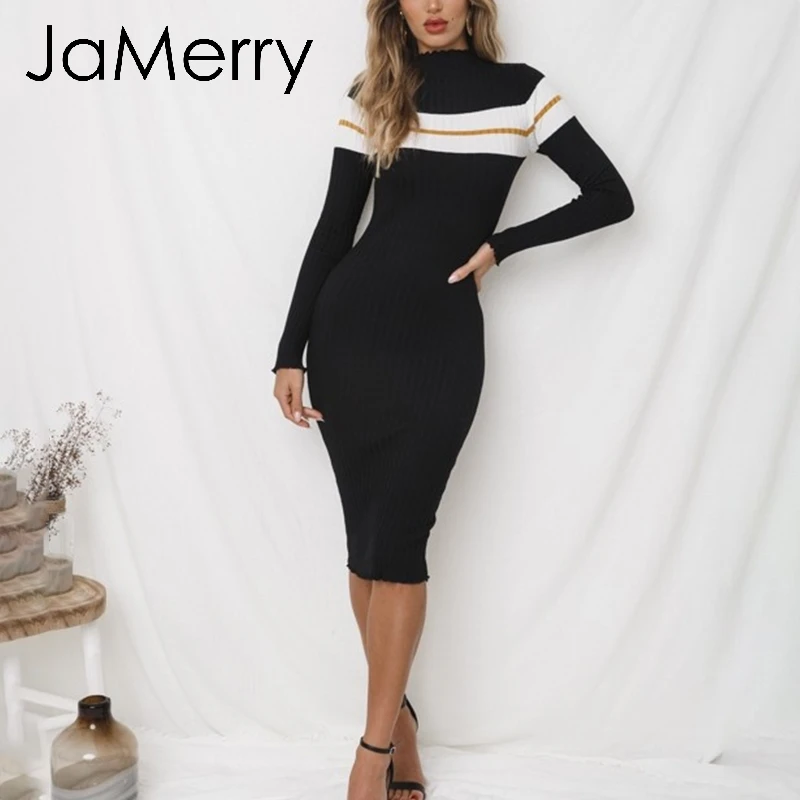 JaMerry Повседневное трикотажное облегающее платье свитер женское элегантное в