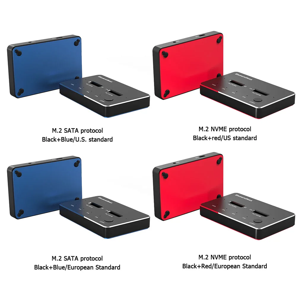 Blueendless USB 3.1 Dual-Bay SSD Docking Station M.2 SATA NVME Solid State Drive Reader US/ EU Plug External Box Enclosure Case