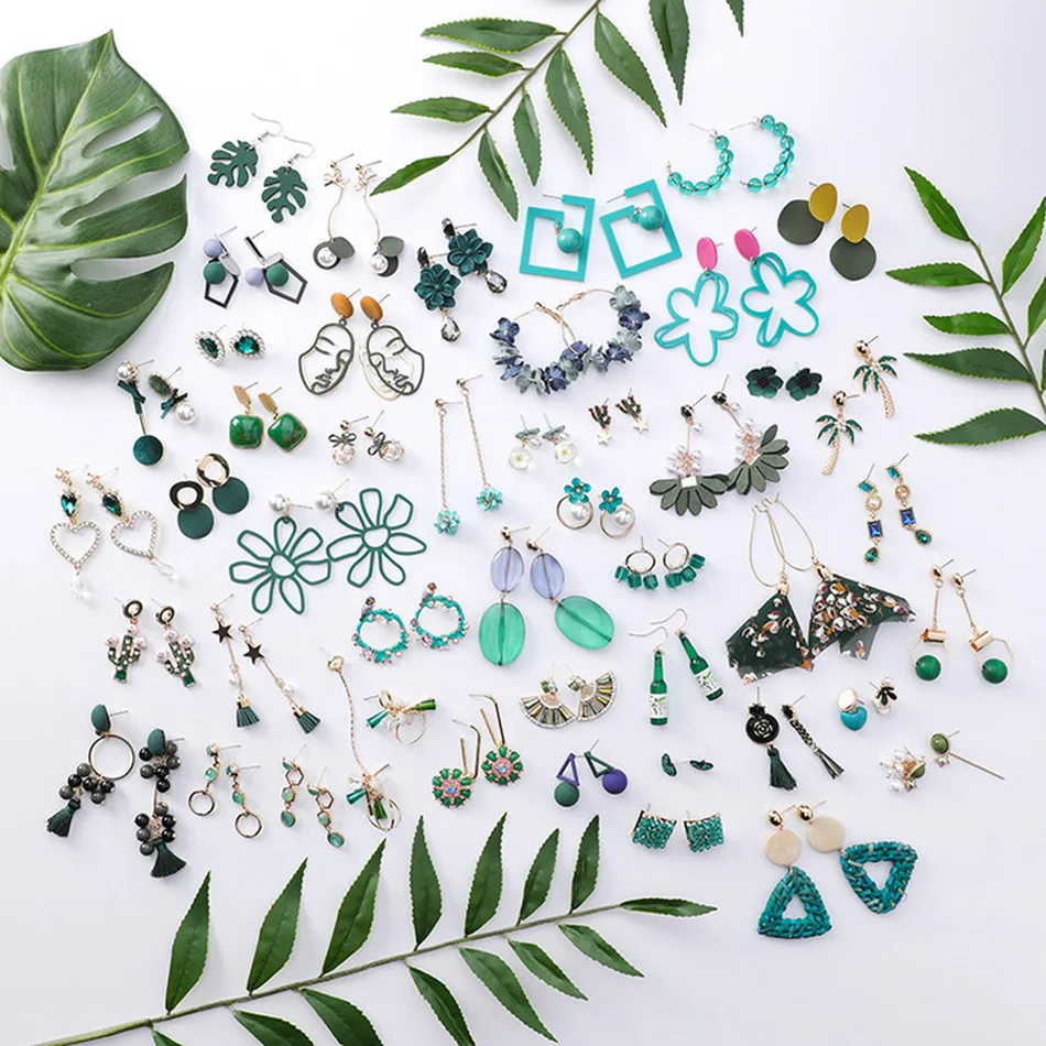 Корейские простые винтажные геометрические серьги Mori Girl с кисточками зеленые