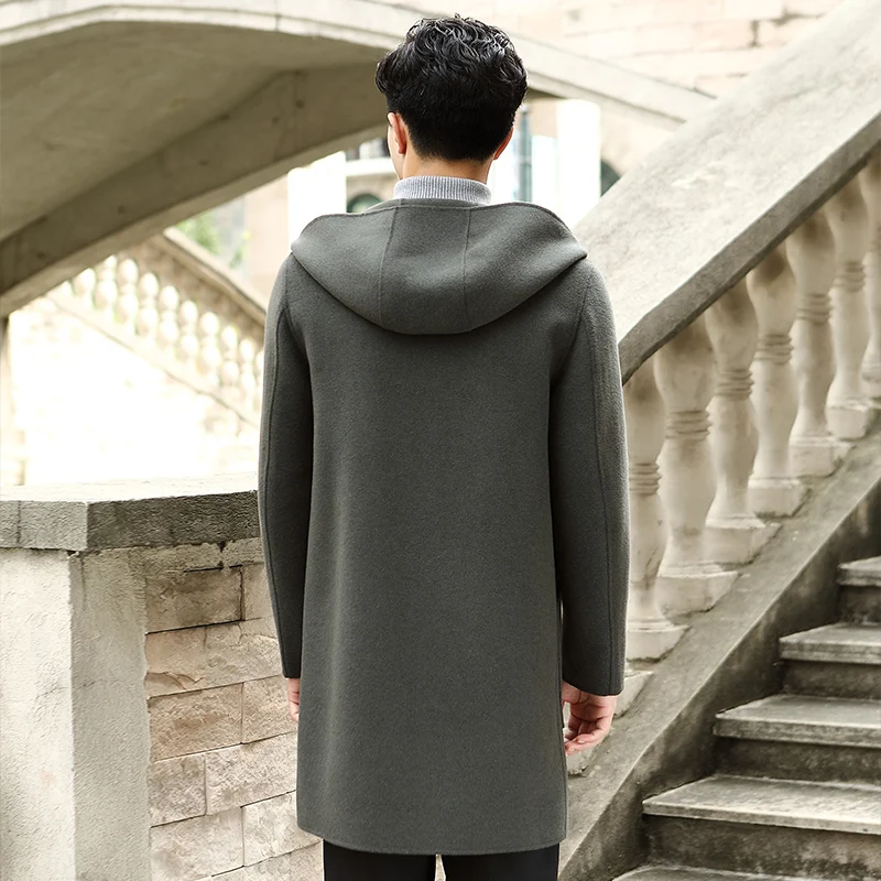 Пальто из натуральной шерсти осенне зимняя мужская куртка с капюшоном
